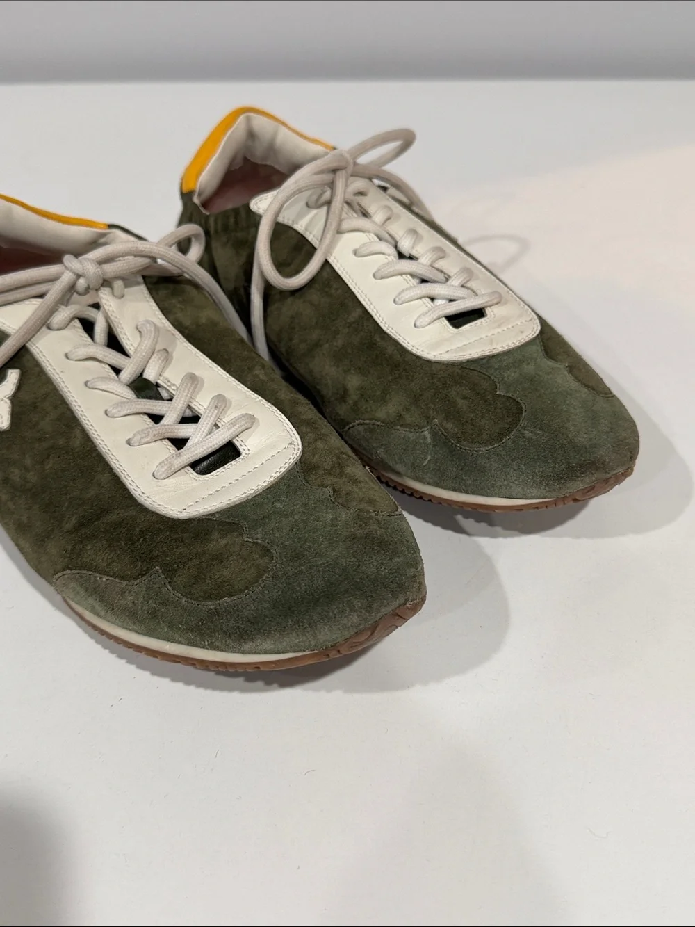Tory Burch Olive Green Suede Lace-Up Sneakers with White Trim 8.5 - Picture 2 of 5
